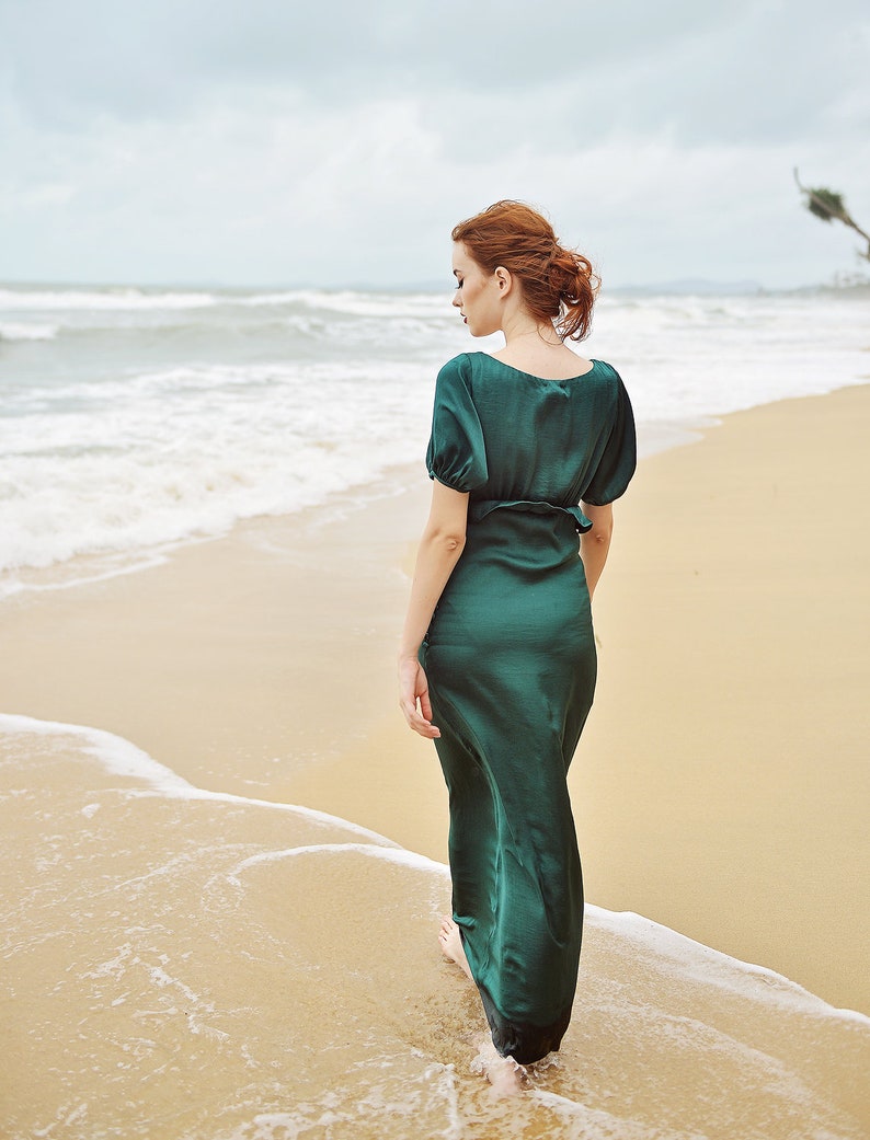 Emerald V-Neck Half Sleeve Bridesmaid Dress